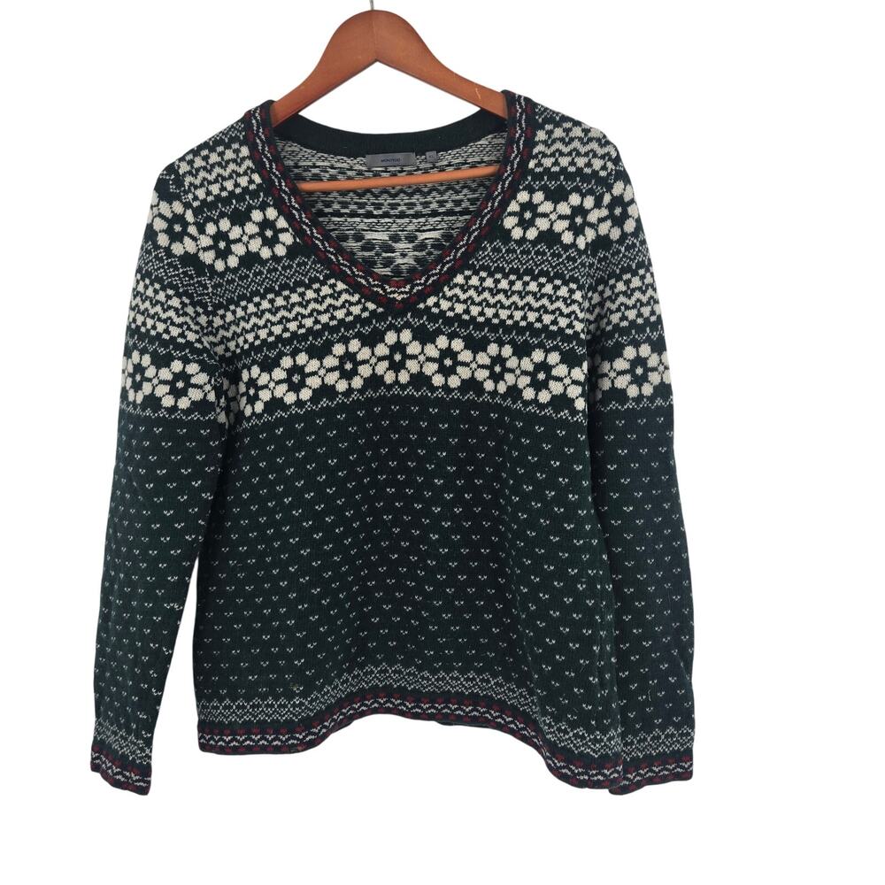 Vintage Lambswool blend vneck winter sweater Montego womens XL green red vneck